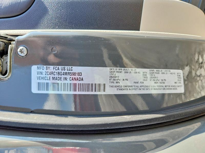 Aukcja sprzedaży 2021 Chrysler Pacifica, vin: 2C4RC1BG4MR598183, numer aukcji: 62456166
