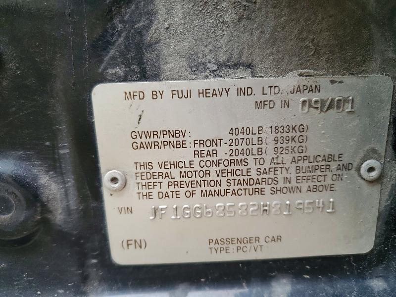 Aukcja sprzedaży 2002 Subaru Impreza, vin: JF1GG68582H819541, numer aukcji: 61198116
