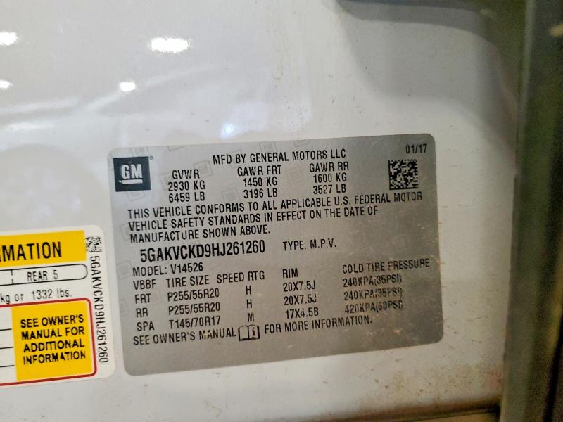 2017 Buick Enclave მანქანა იყიდება აუქციონზე, vin: 5GAKVCKD9HJ261260, აუქციონის ნომერი: 62000116