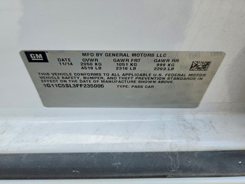 2015 Chevrolet Malibu მანქანა იყიდება აუქციონზე, vin: 1G11C5SL3FF235006, აუქციონის ნომერი: 62388356