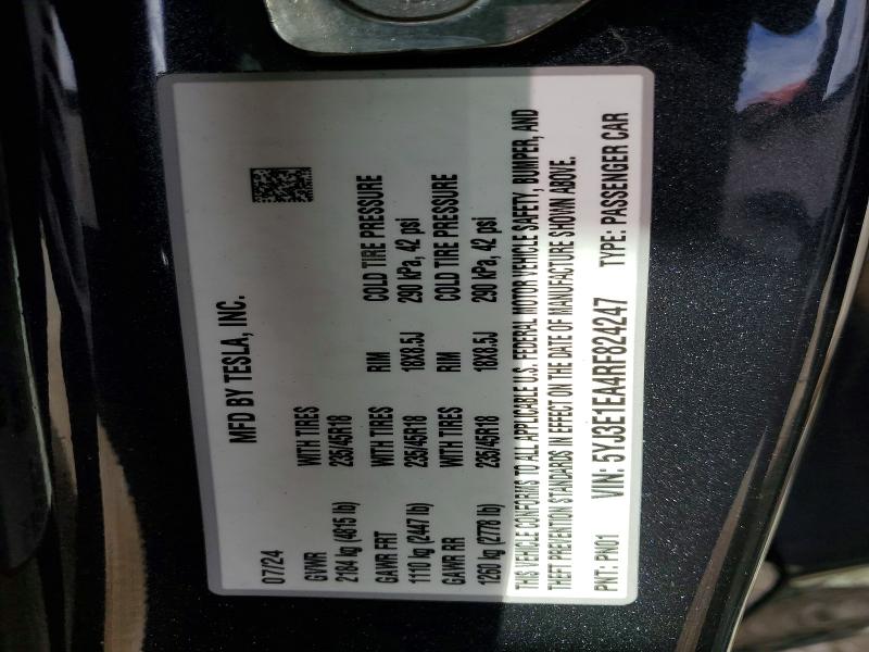 59258846 :رقم المزاد ، 5YJ3E1EA4RF824247 vin ، 2024 Tesla Model 3 مزاد بيع