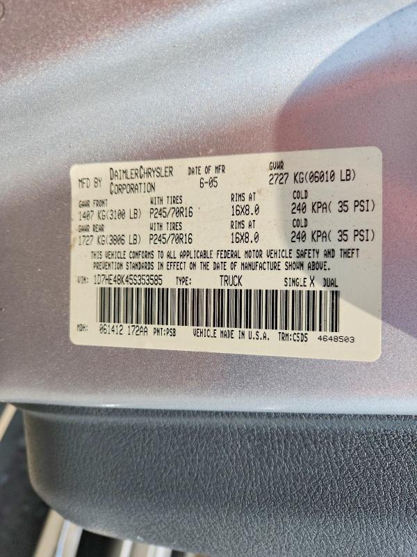 63246066 :رقم المزاد ، 1D7HE48K45S353585 vin ، 2005 Dodge Dakota مزاد بيع