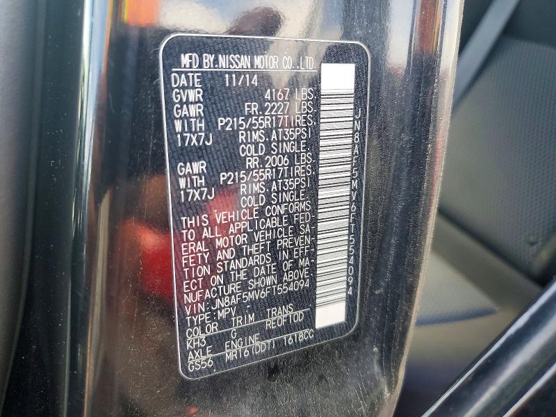 2015 Nissan Juke მანქანა იყიდება აუქციონზე, vin: JN8AF5MV6FT554094, აუქციონის ნომერი: 59953926
