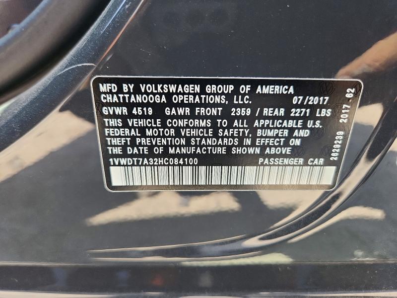 Продаж на аукціоні авто 2017 Volkswagen Passat, vin: 1VWDT7A32HC084100, номер лоту: 63376476