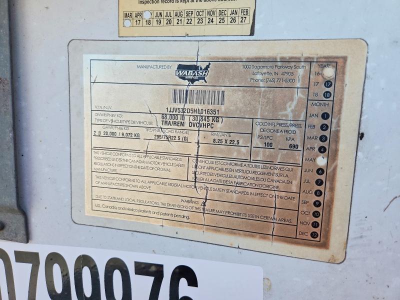 Auction sale of the 2017 Wabash Dvcvhpc, vin: 1JJV532D5HL016351, lot number: 60799976