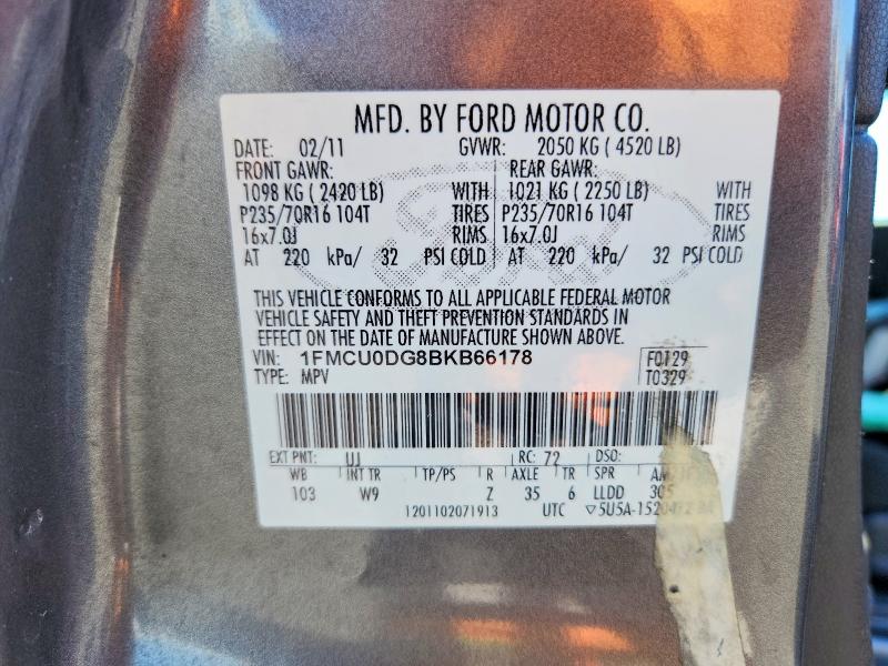 Продажа на аукционе авто 2011 Ford Escape, vin: 1FMCU0DG8BKB66178, номер лота: 60234146