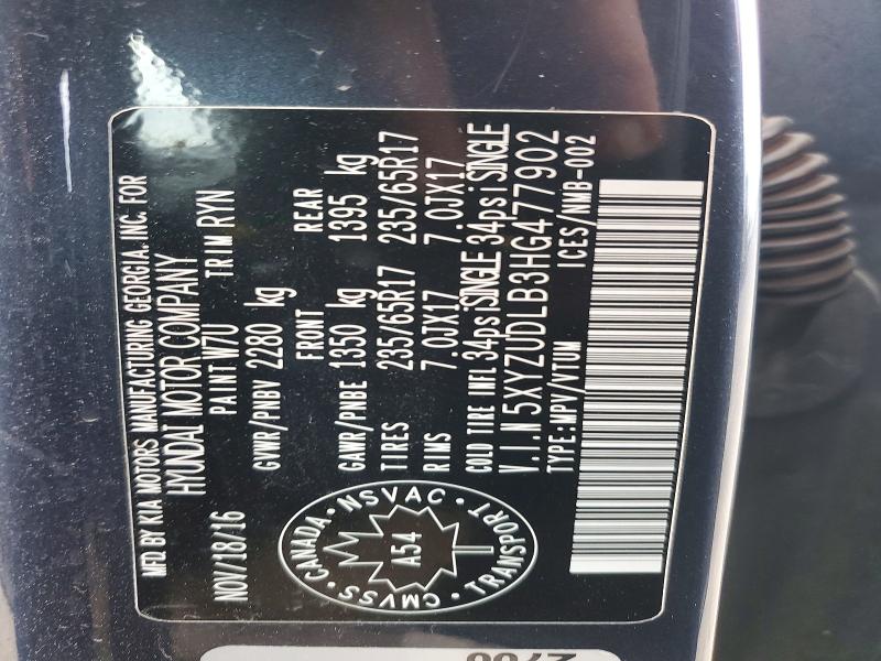 61025736 :رقم المزاد ، 5XYZUDLB3HG477902 vin ، 2017 Hyundai Santa Fe Sport مزاد بيع