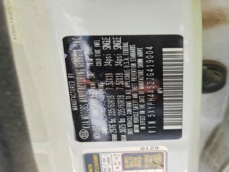 60054036 :رقم المزاد ، 5XYPH4A52JG419004 vin ، 2018 Kia Sorento مزاد بيع
