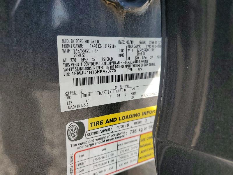 62858136 :رقم المزاد ، 1FMJU1HT3KEA70770 vin ، 2019 Ford Expedition مزاد بيع