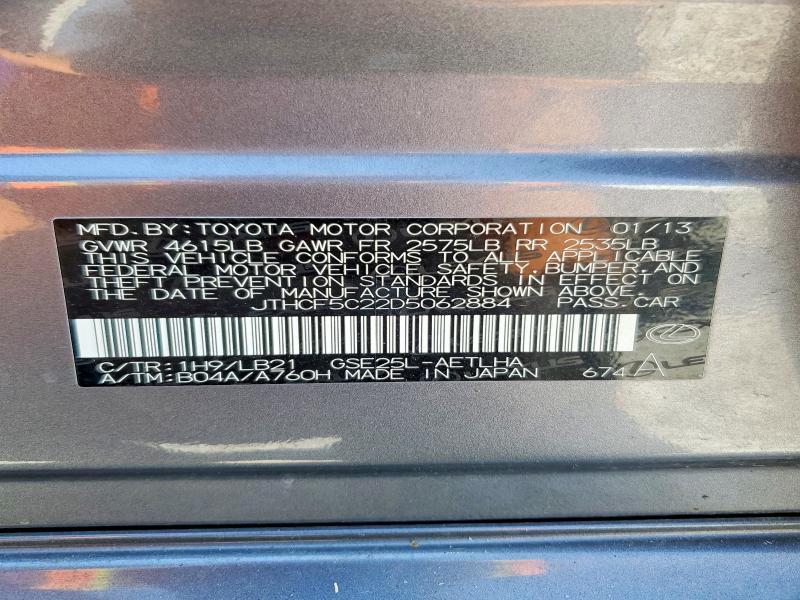 Aukcja sprzedaży 2013 Lexus Is, vin: JTHCF5C22D5062884, numer aukcji: 61203066