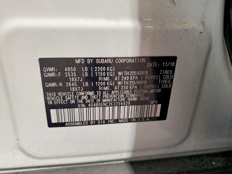 61179256 :رقم المزاد ، 4S4BSENC2K3256429 vin ، 2019 Subaru Outback مزاد بيع