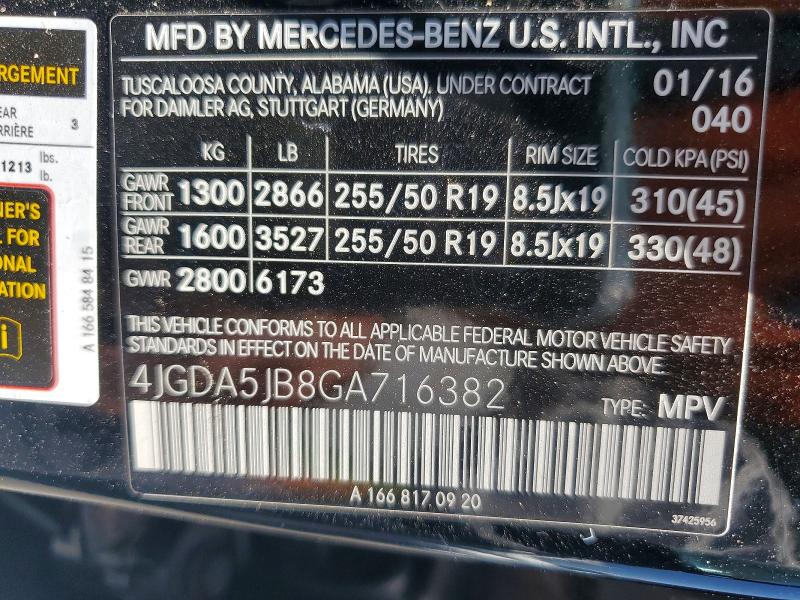 61424316 :رقم المزاد ، 4JGDA5JB8GA716382 vin ، 2016 Mercedes-benz Gle مزاد بيع
