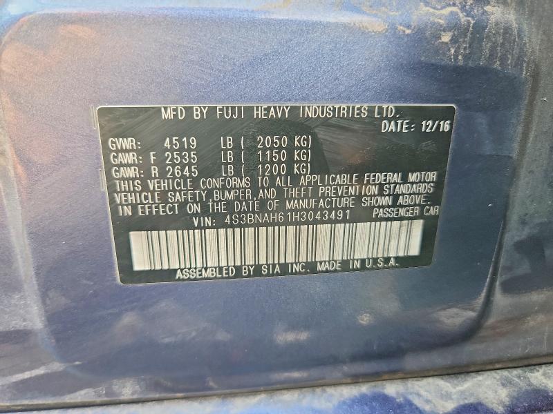 2017 Subaru Legacy მანქანა იყიდება აუქციონზე, vin: 4S3BNAH61H3043491, აუქციონის ნომერი: 61509476