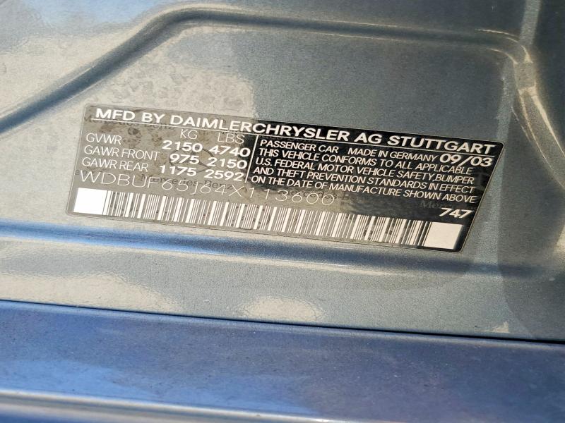 Aukcja sprzedaży 2004 Mercedes-benz E, vin: WDBUF65J64X113600, numer aukcji: 59984626