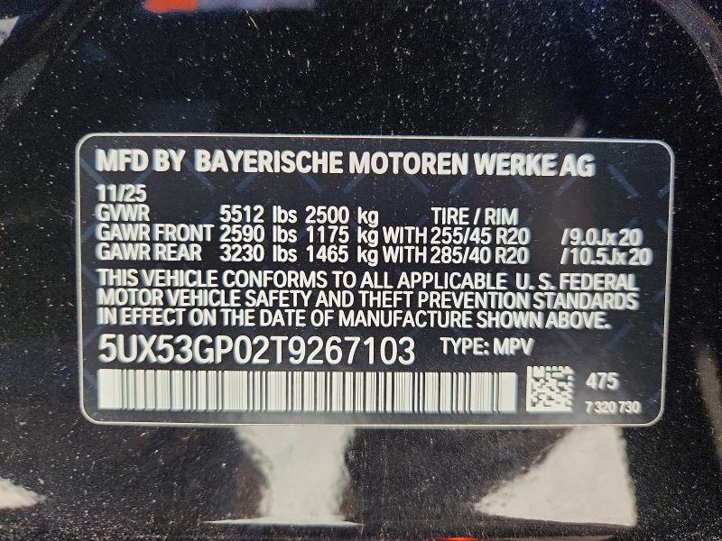 Aukcja sprzedaży 2026 Bmw X3, vin: 5UX53GP02T9267103, numer aukcji: 59978426