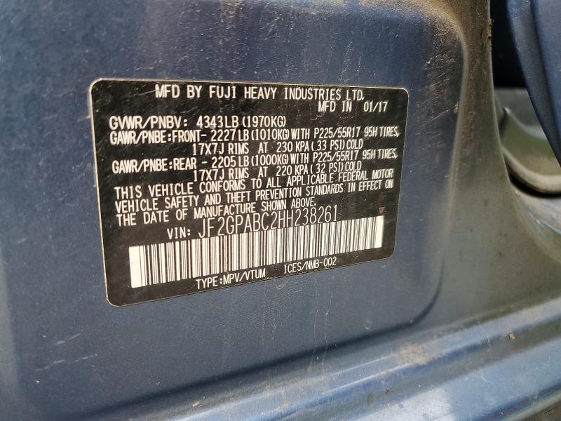 Aukcja sprzedaży 2017 Subaru Crosstrek, vin: JF2GPABC2HH238261, numer aukcji: 61118686