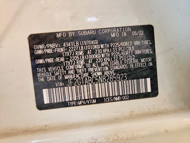 Продаж на аукціоні авто 2022 Subaru Crosstrek, vin: JF2GTABC5N8285923, номер лоту: 58973916