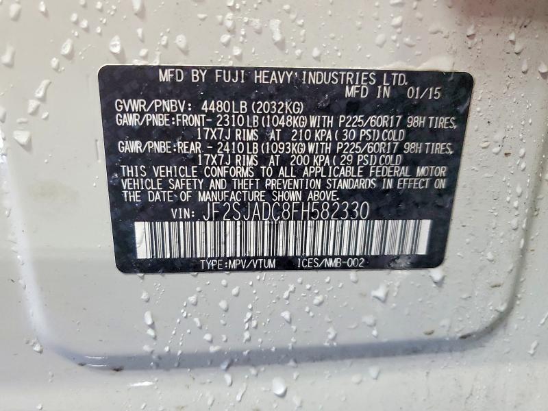 Продаж на аукціоні авто 2015 Subaru Forester, vin: JF2SJADC8FH582330, номер лоту: 59836446
