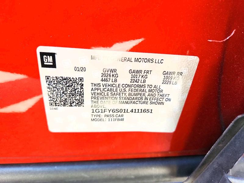 60168176 :رقم المزاد ، 1G1FY6S01L4111651 vin ، 2020 Chevrolet Bolt Ev مزاد بيع
