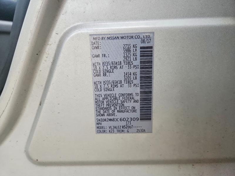 2018 Nissan Pathfinder მანქანა იყიდება აუქციონზე, vin: 5N1DR2MN8JC602309, აუქციონის ნომერი: 63422186