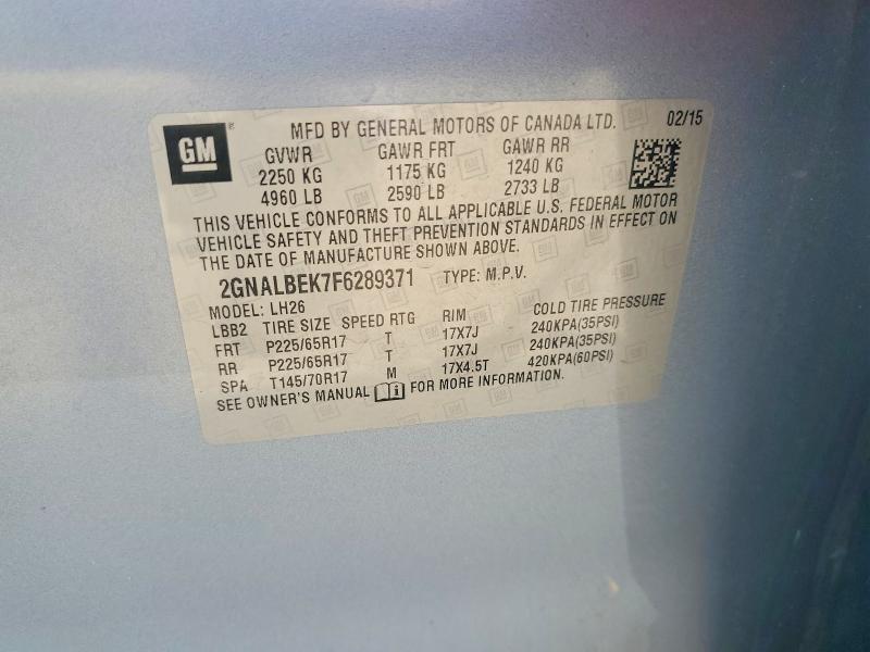 Продаж на аукціоні авто 2015 Chevrolet Equinox, vin: 2GNALBEK7F6289371, номер лоту: 60655966