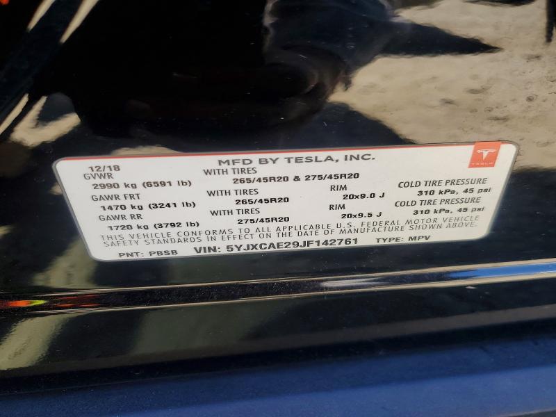 2018 Tesla Model X მანქანა იყიდება აუქციონზე, vin: 5YJXCAE29JF142761, აუქციონის ნომერი: 61925796