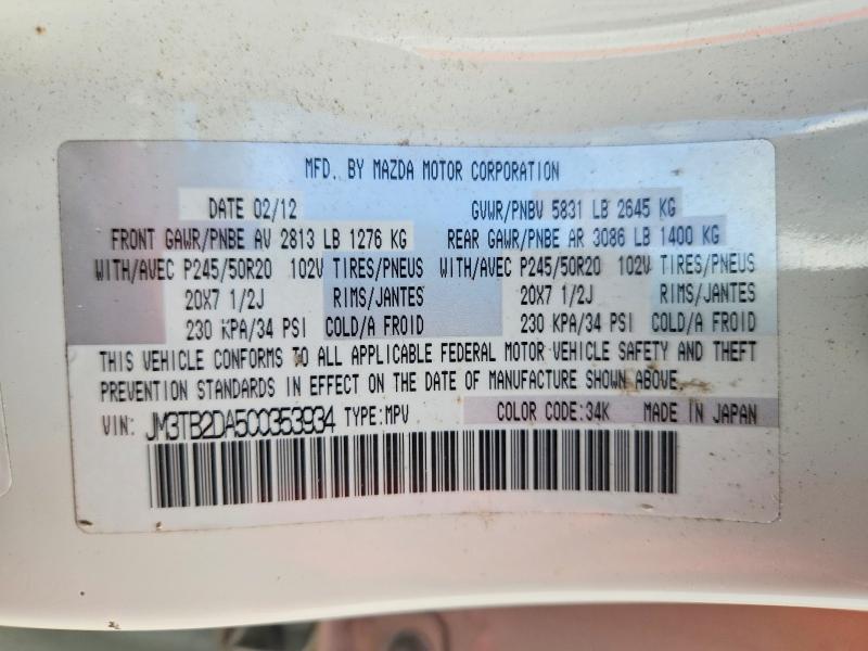 Aukcja sprzedaży 2012 Mazda Cx-9, vin: JM3TB2DA5C0353934, numer aukcji: 61416706