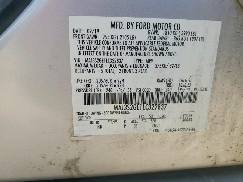 2020 Ford Ecosport მანქანა იყიდება აუქციონზე, vin: MAJ3S2GE1LC322837, აუქციონის ნომერი: 59996496