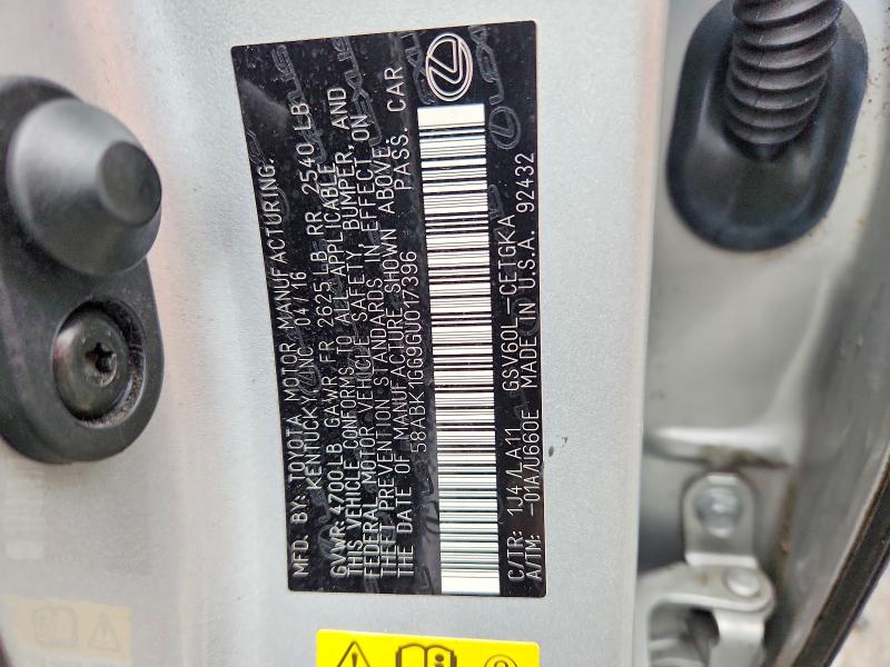 Aukcja sprzedaży 2016 Lexus Es, vin: 58ABK1GG9GU017396, numer aukcji: 62840046