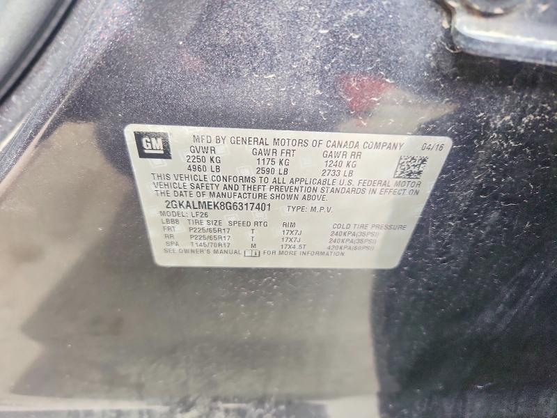2016 Gmc Terrain მანქანა იყიდება აუქციონზე, vin: 2GKALMEK8G6317401, აუქციონის ნომერი: 60711896