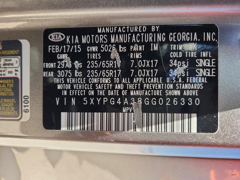Aukcja sprzedaży 2016 Kia Sorento, vin: 5XYPG4A38GG026330, numer aukcji: 60275746