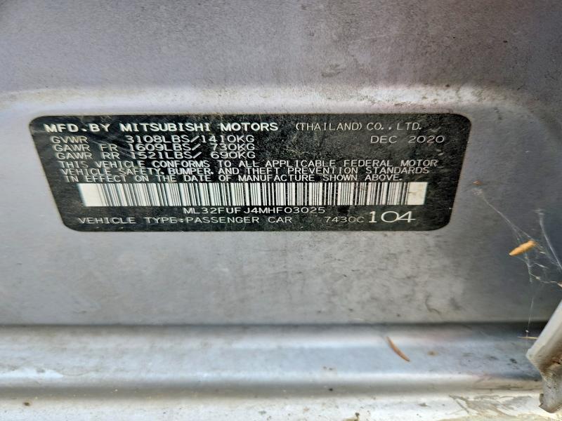 Aukcja sprzedaży 2021 Mitsubishi Mirage, vin: ML32FUFJ4MHF03025, numer aukcji: 60454266