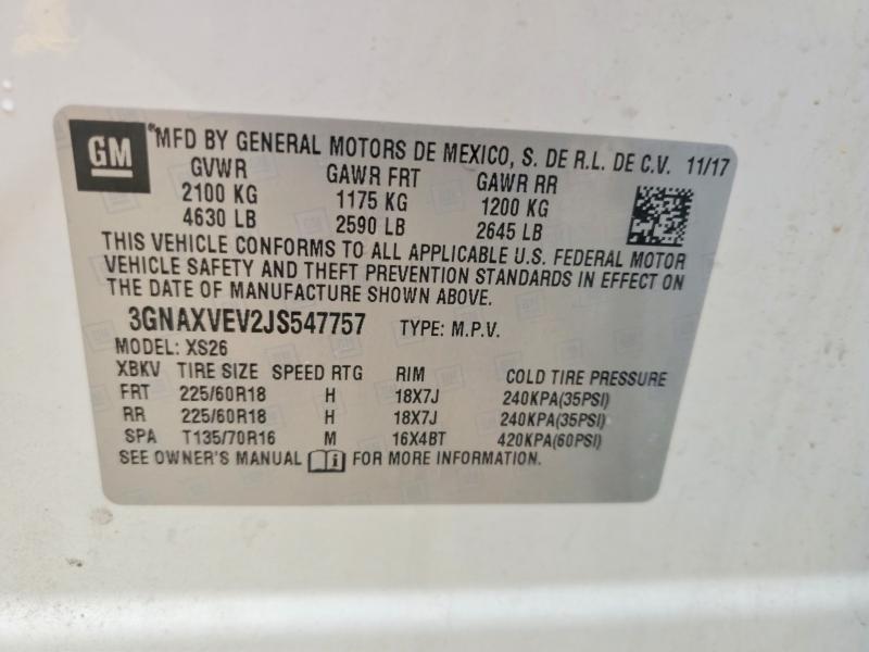 2018 Chevrolet Equinox მანქანა იყიდება აუქციონზე, vin: 3GNAXVEV2JS547757, აუქციონის ნომერი: 58617456