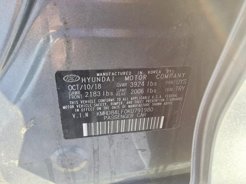 60057886 :رقم المزاد ، KMHD84LF0KU791980 vin ، 2019 Hyundai Elantra مزاد بيع