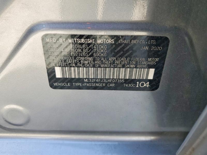 61673836 :رقم المزاد ، ML32F4FJ3LHF07355 vin ، 2020 Mitsubishi Mirage مزاد بيع