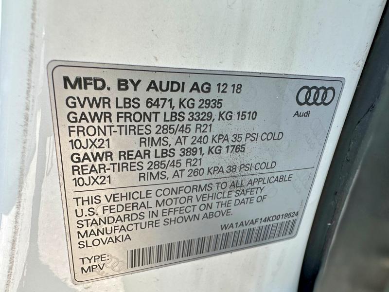 Продажа на аукционе авто 2019 Audi Q8, vin: WA1AVAF14KD019524, номер лота: 61533066