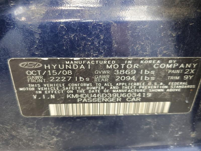 2009 Hyundai Elantra მანქანა იყიდება აუქციონზე, vin: KMHDU46D39U603419, აუქციონის ნომერი: 60460366