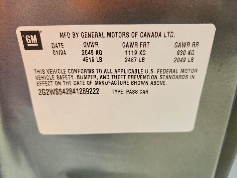 Продаж на аукціоні авто 2004 Pontiac Grand Prix, vin: 2G2WS542841289222, номер лоту: 59657606