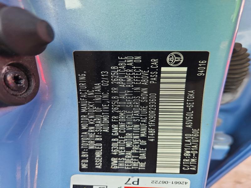 62980786 :رقم المزاد ، 4T4BF1FK9DR293600 vin ، 2013 Toyota Camry مزاد بيع