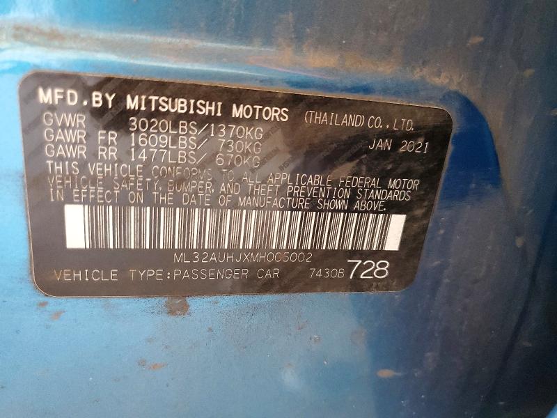 2021 Mitsubishi Mirage მანქანა იყიდება აუქციონზე, vin: ML32AUHJXMH005002, აუქციონის ნომერი: 60118896