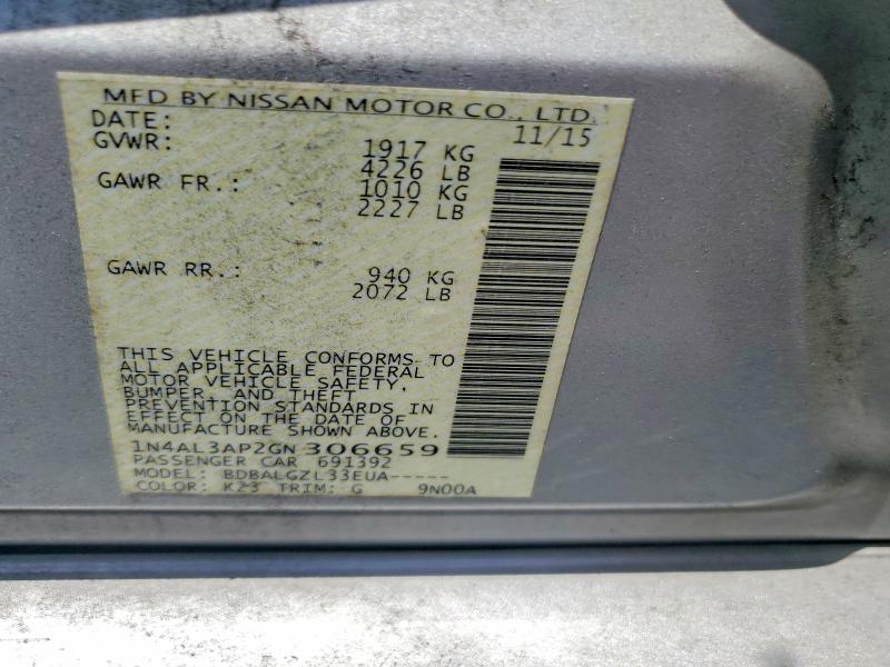 62135056 :رقم المزاد ، 1N4AL3AP2GN306659 vin ، 2016 Nissan Altima مزاد بيع
