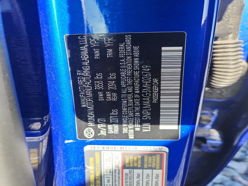 61059056 :رقم المزاد ، 5NPLM4AG3MH026749 vin ، 2021 Hyundai Elantra مزاد بيع