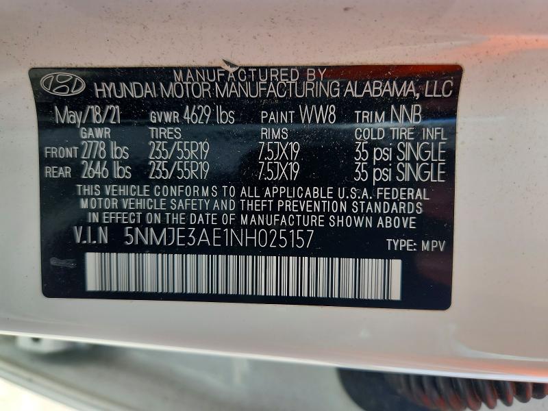 2022 Hyundai Tucson მანქანა იყიდება აუქციონზე, vin: 5NMJE3AE1NH025157, აუქციონის ნომერი: 59297876
