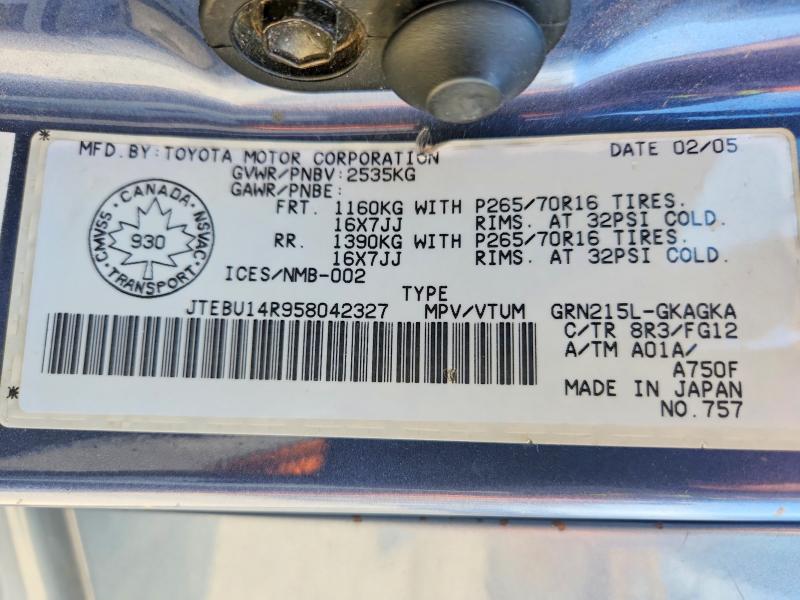 Продажа на аукционе авто 2005 Toyota 4runner, vin: JTEBU14R958042327, номер лота: 61218606