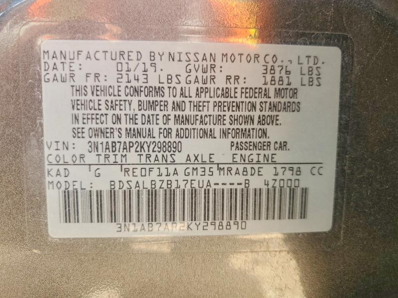Продаж на аукціоні авто 2019 Nissan Sentra, vin: 3N1AB7AP2KY298890, номер лоту: 63463026