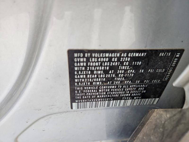 2016 Volkswagen Tiguan მანქანა იყიდება აუქციონზე, vin: WVGBV7AX0GW032514, აუქციონის ნომერი: 59657916