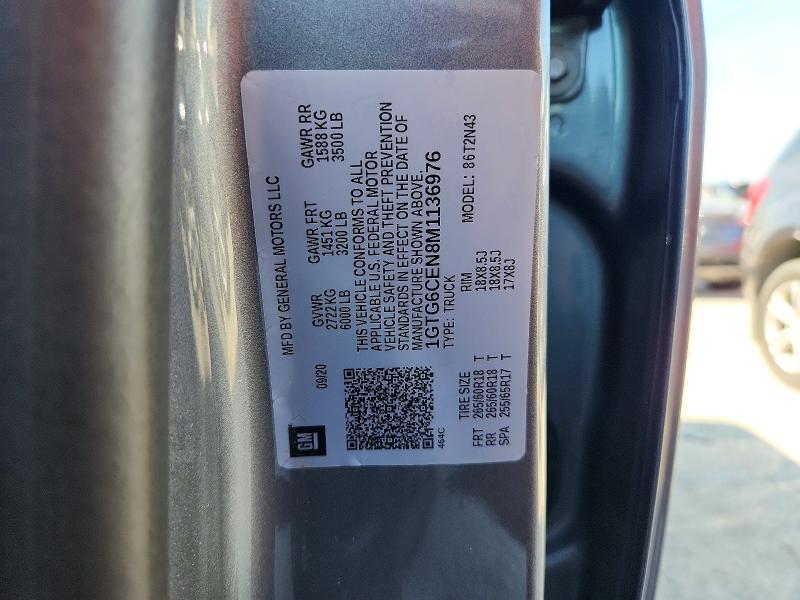 2021 Gmc Canyon მანქანა იყიდება აუქციონზე, vin: 1GTG6CEN8M1136976, აუქციონის ნომერი: 61214716