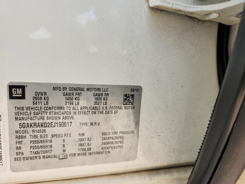 Aukcja sprzedaży 2014 Buick Enclave, vin: 5GAKRAKD2EJ190617, numer aukcji: 62933236
