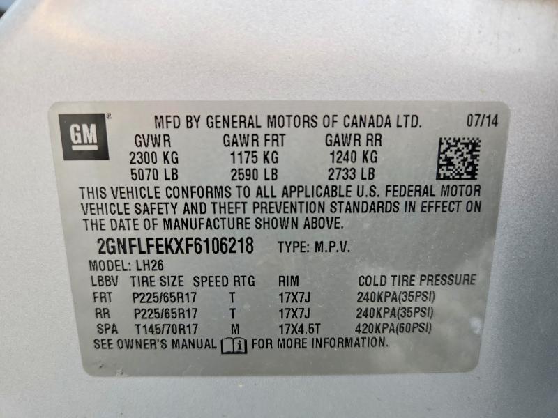2015 Chevrolet Equinox მანქანა იყიდება აუქციონზე, vin: 2GNFLFEKXF6106218, აუქციონის ნომერი: 62055226