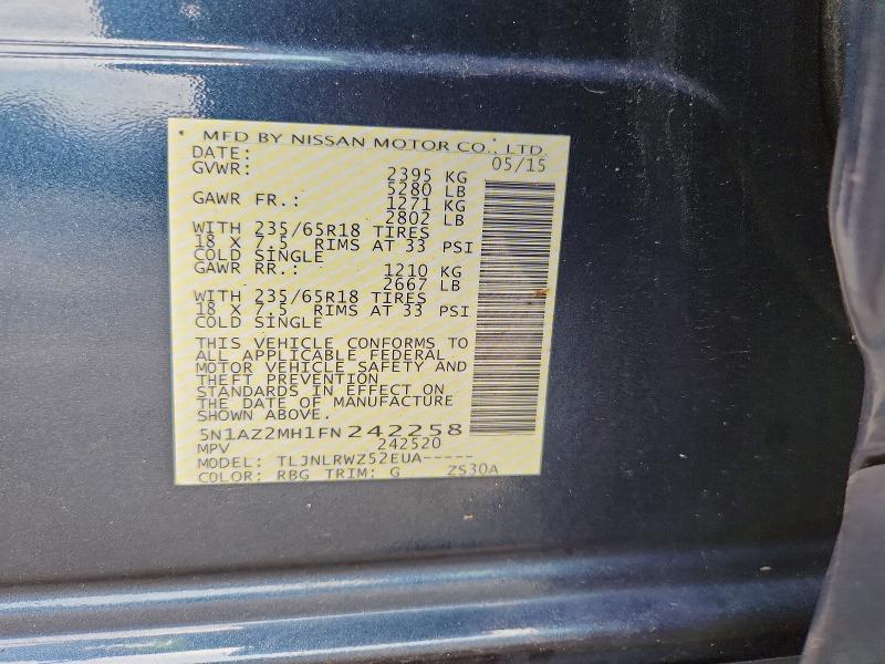 Aukcja sprzedaży 2015 Nissan Murano, vin: 5N1AZ2MH1FN242258, numer aukcji: 62486006